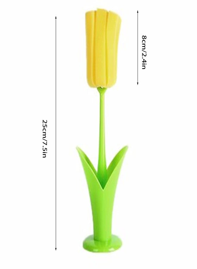 Beufee 2PCS Bottle Brush, Tulip Shape Sponge Cleaning Brush with Holder Long Handle Cup Cleaner Brush Water Bottle Sponge for Kitchen Dishes (Yellow) - Image 4